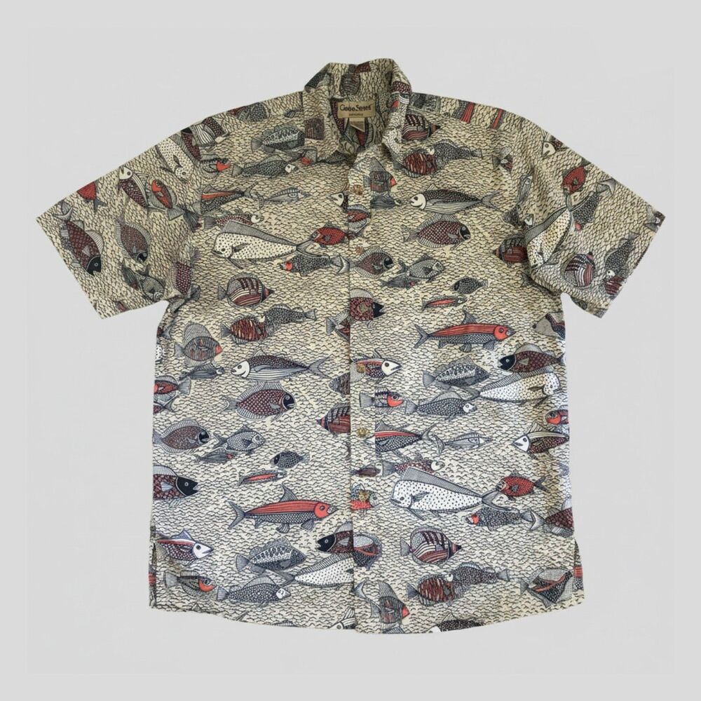 Vintage Blue Ocean Fish Sea Printed Casual Mens Novelty Shirt Mens M